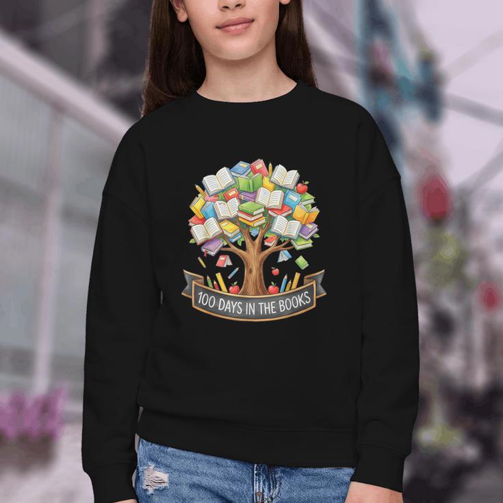 100 Days Of School In The Books Librarian Reading Teacher Youth Crewneck Sweatshirt
