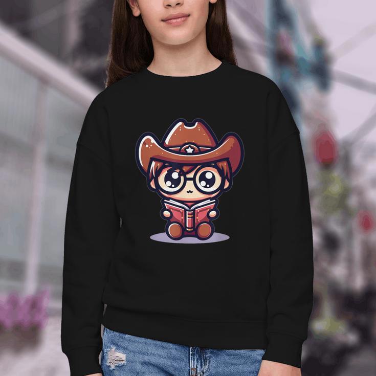 Adorable Book Lover Cowboy With Reading Glasses Cute Youth Crewneck Sweatshirt Adorable Book Lover Cowboy With Reading Glasses Cute Youth Crewneck Sweatshirt