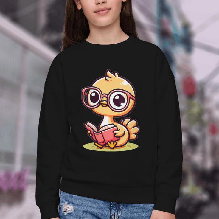 Adorable Book Lover Ostrich With Reading Glasses Cute Youth Crewneck Sweatshirt