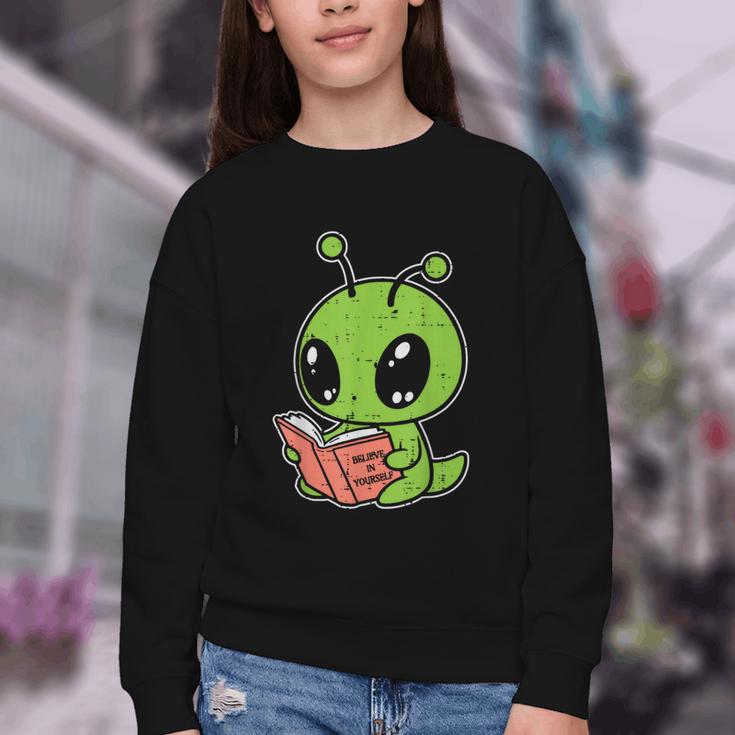 Alien Reading Book Believe In Yourself Kids Women Men Youth Crewneck Sweatshirt