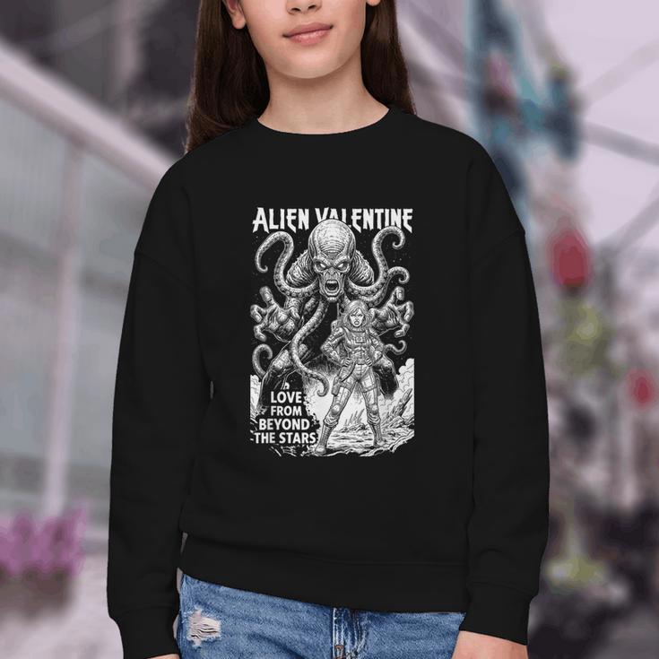 Alien Valentine Science Fiction Vintage Comic Book Youth Crewneck Sweatshirt Alien Valentine Science Fiction Vintage Comic Book Youth Crewneck Sweatshirt