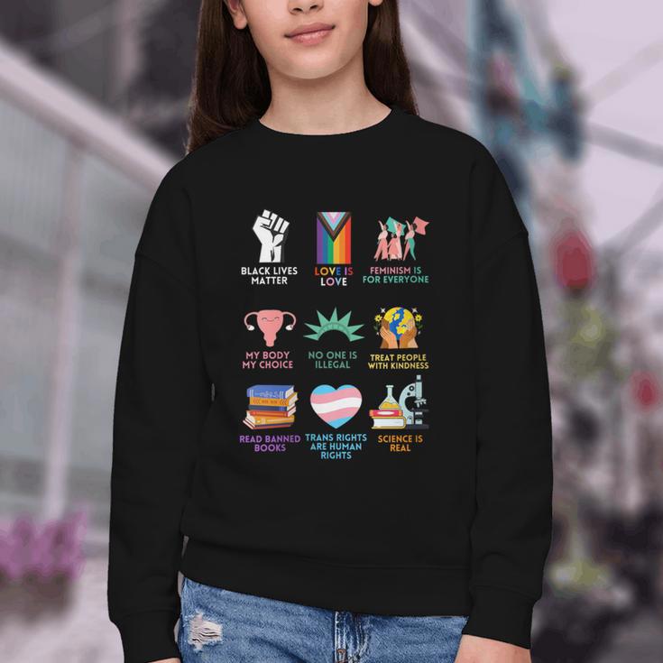 Ally Anti Trump Liberal BLM Love Is Love Banned Books Icons Youth Crewneck Sweatshirt