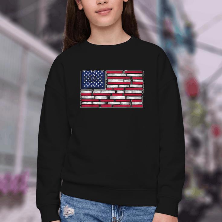 America US Flag Books Library Reading For Book Lover Reader Youth Crewneck Sweatshirt