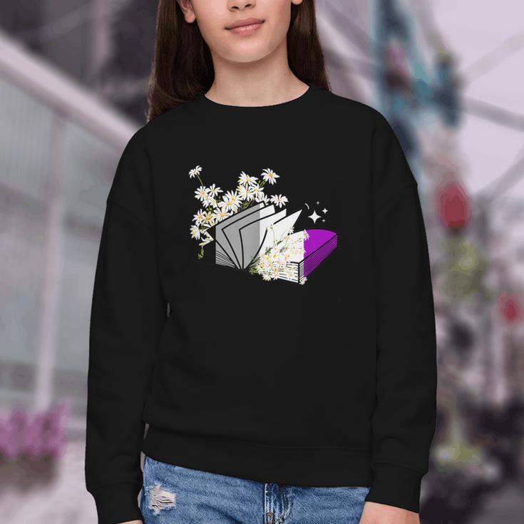 Asexual Book Lover LGBT Reading Pride Ace Flag Daisy Youth Crewneck Sweatshirt