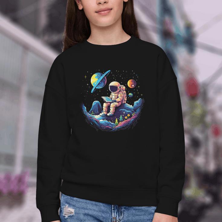 Astronaut Reading Book In Space Books Lover Bookworm Youth Crewneck Sweatshirt