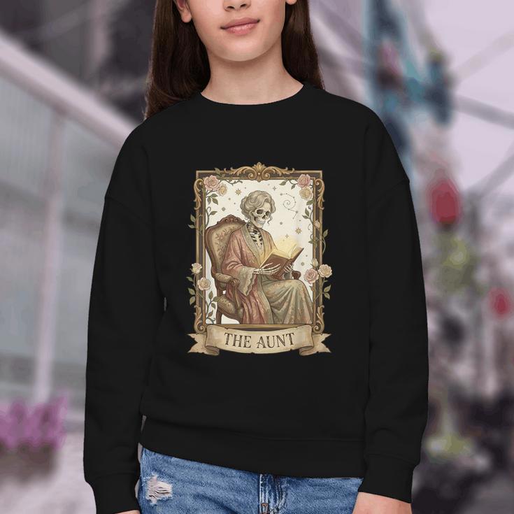 The Aunt Tarot Card Women Skeleton Aunty Book Lover Youth Crewneck Sweatshirt