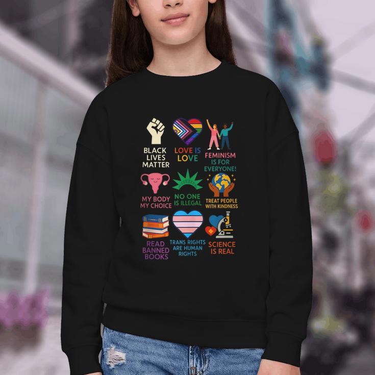 BLM Human Rights Feminism Trans Science Books LGBTQ Kindness Youth Crewneck Sweatshirt