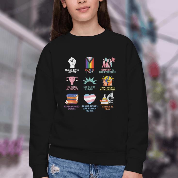 BLM Human Rights Feminism Trans Science Books LGBTQ Quote Youth Crewneck Sweatshirt