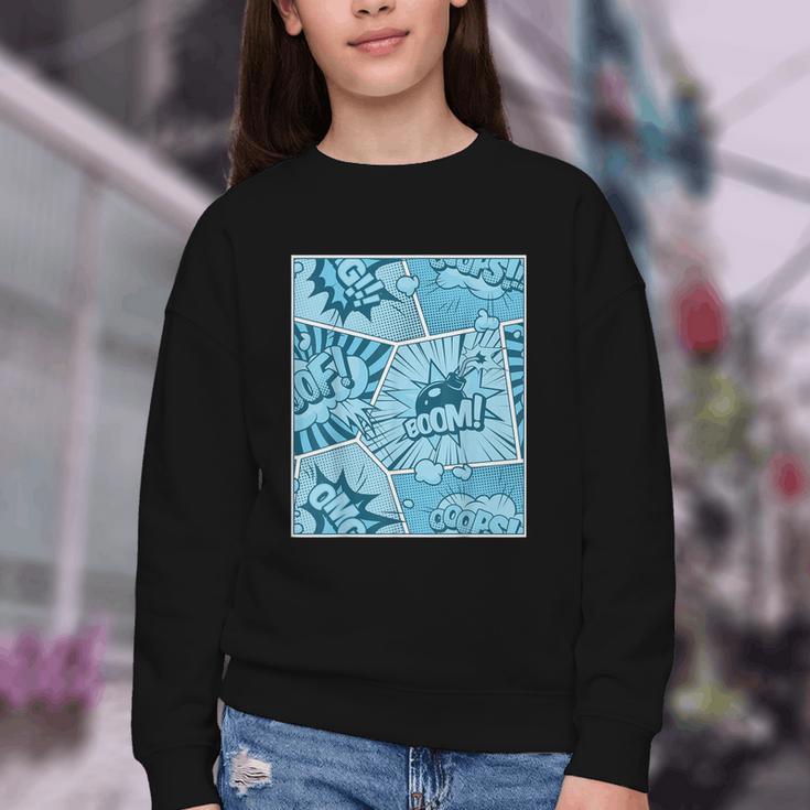 Blue Comic Book Blue Graphic Youth Crewneck Sweatshirt