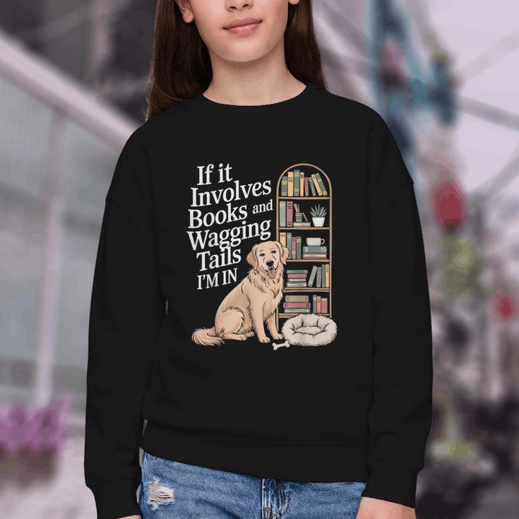 Book And Dog Lover Bookworm Reader Book Lover Youth Crewneck Sweatshirt
