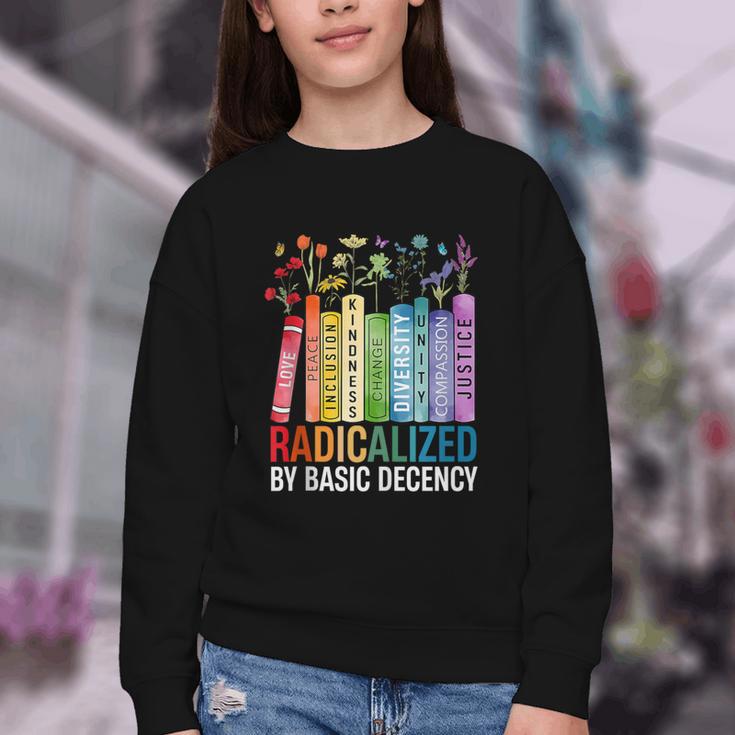 Book Flower Radicalized By Basic Decency Feminist Lgbt Youth Crewneck Sweatshirt