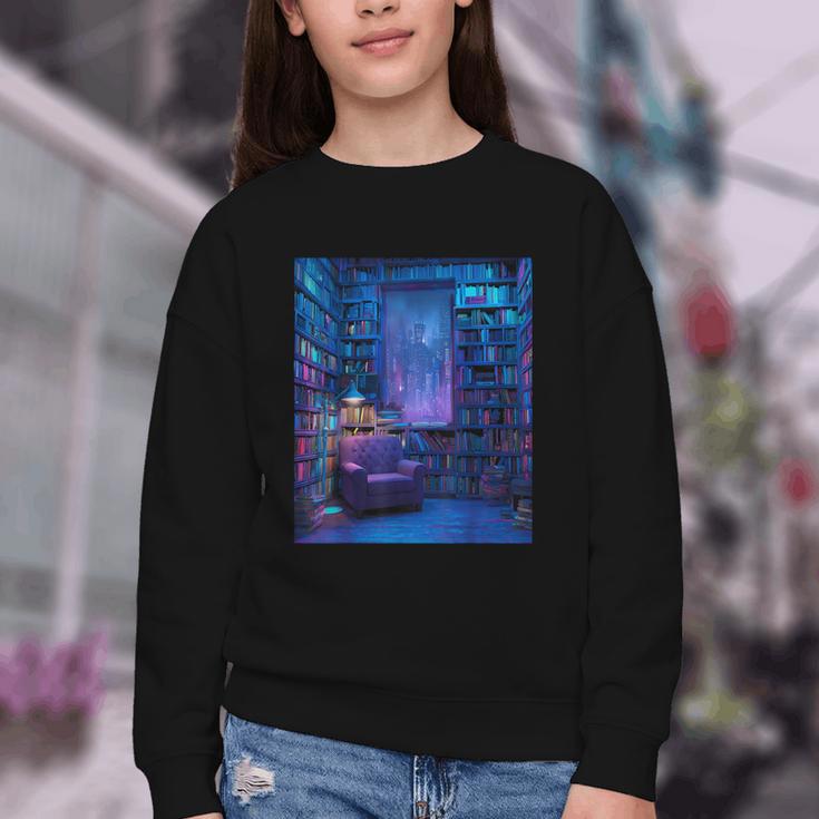 Book Library Bookshelf Armchair Window Pattern Print Youth Crewneck Sweatshirt