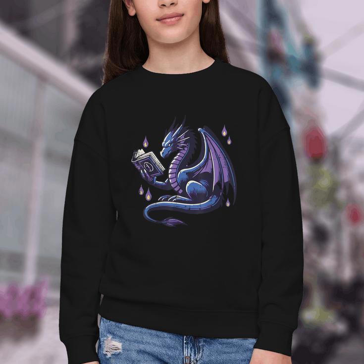 Book Lover Dragon Reading Cool Fantasy Women Girls Kids Men Youth Crewneck Sweatshirt