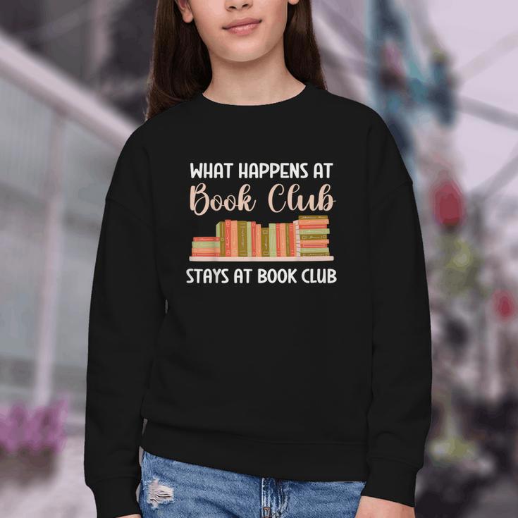 Book Lover Humor What Happens At Book Club Stays Youth Crewneck Sweatshirt Book Lover Humor What Happens At Book Club Stays Youth Crewneck Sweatshirt