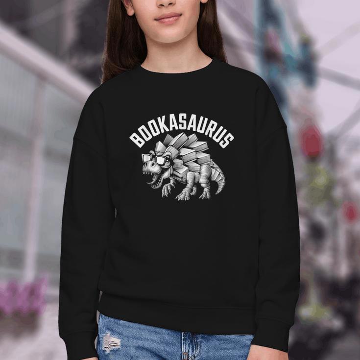 Book T-Rex Dino Bookworm Reading Book Dinosaur Youth Crewneck Sweatshirt