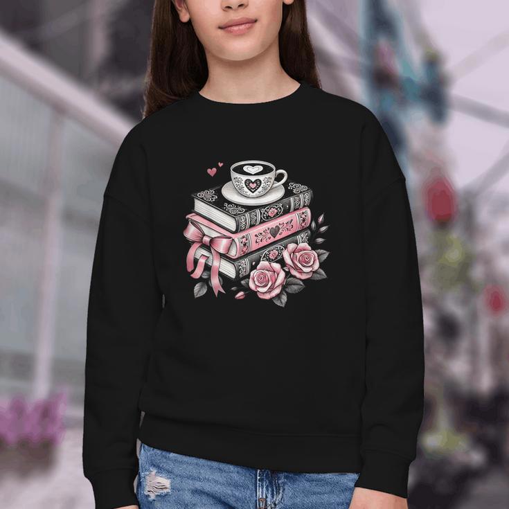 All Booked For Valentine's Coquette Bow Books Teacher Girly Youth Crewneck Sweatshirt All Booked For Valentine's Coquette Bow Books Teacher Girly Youth Crewneck Sweatshirt