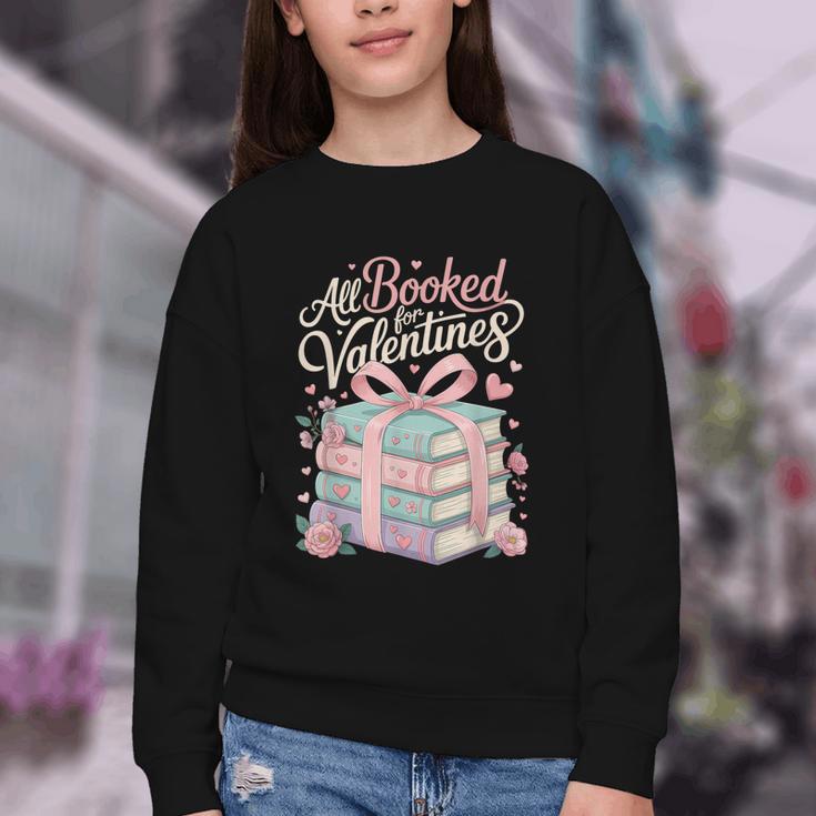 All Booked For Valentines Stacked Books Youth Crewneck Sweatshirt All Booked For Valentines Stacked Books Youth Crewneck Sweatshirt