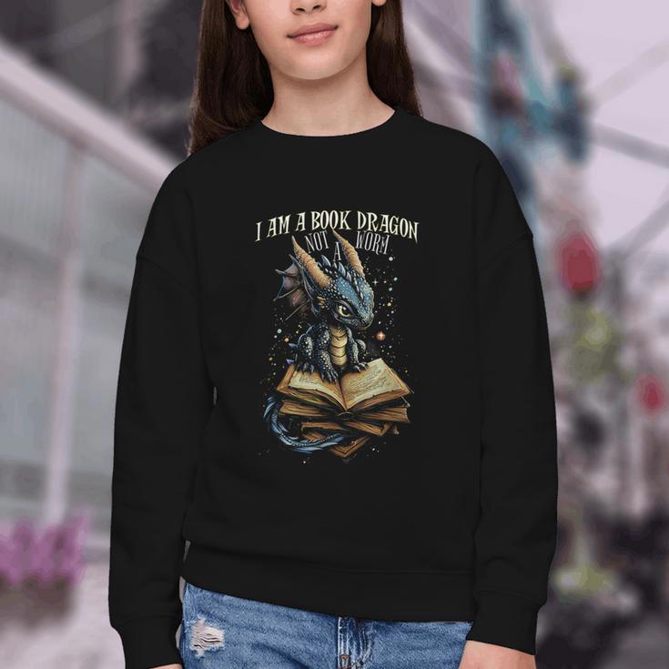 Bookish Quote I Am a Book Dragon Not a Worm Reading Book Youth Crewneck Sweatshirt Bookish Quote I Am a Book Dragon Not a Worm Reading Book Youth Crewneck Sweatshirt