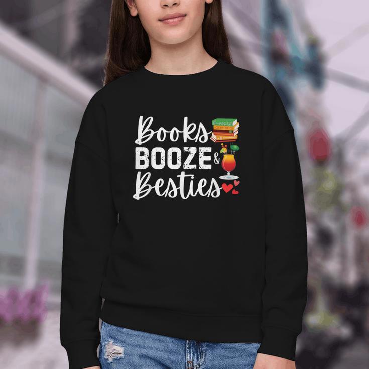 Books Booze And Besties Book Lover Bestie Squad Twinning Youth Crewneck Sweatshirt