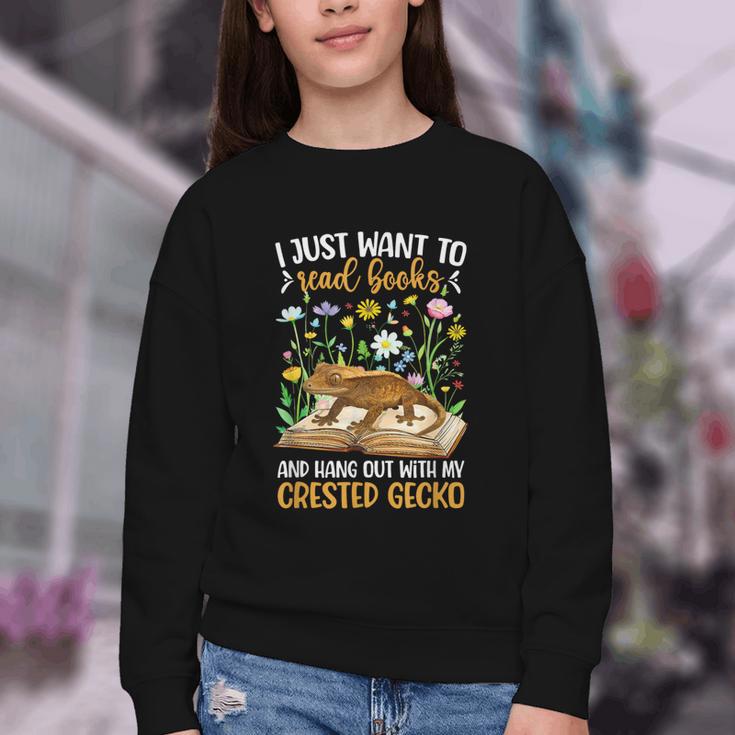 Books And Crested Gecko Owner Crestie Lover Youth Crewneck Sweatshirt
