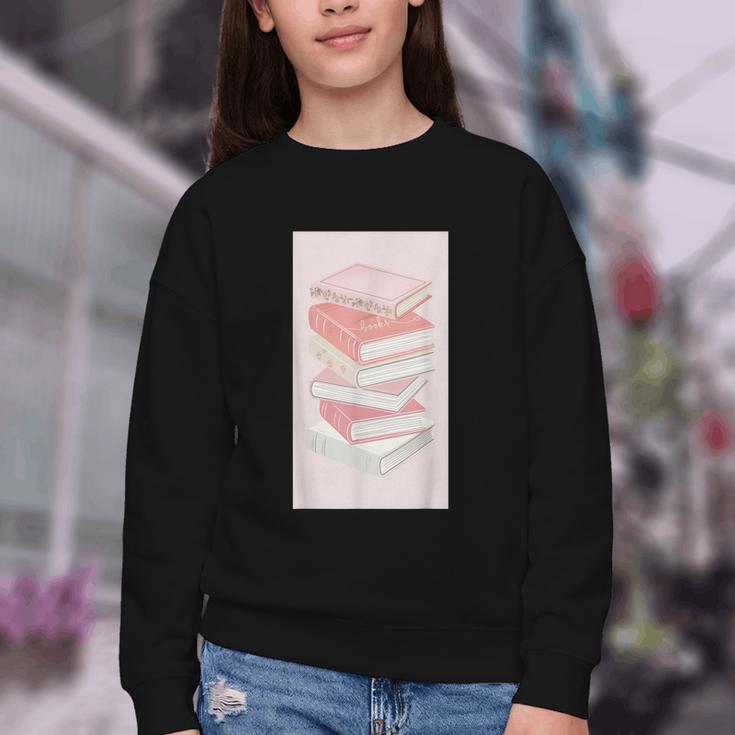 Books Flowers Art Flower Stack Pastel Feminine Youth Crewneck Sweatshirt