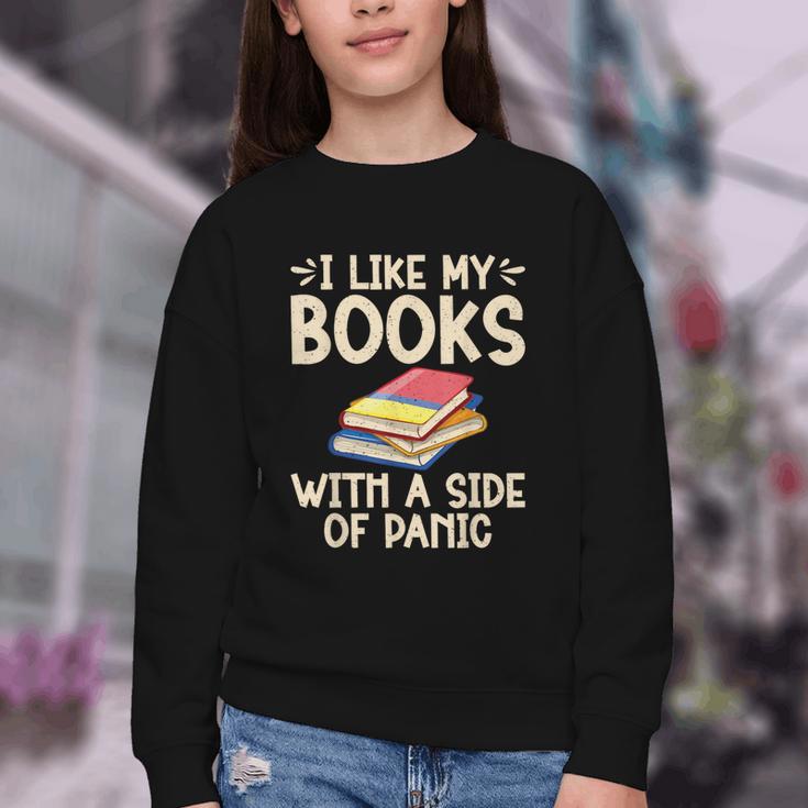 I Like My Books With a Side Of Panic Thriller Youth Crewneck Sweatshirt