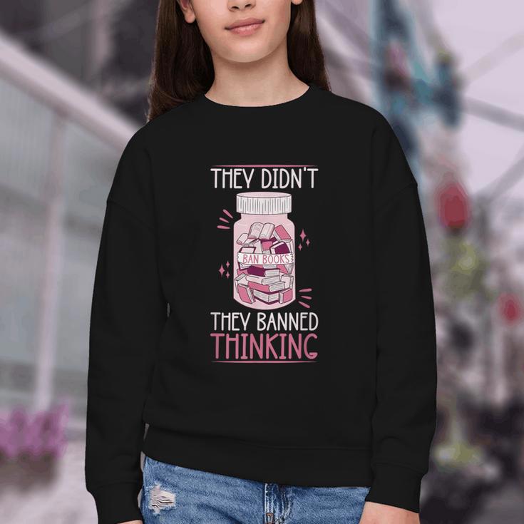 Bookworm Library Banned Book -Adults Short Sleeve Modern Crew Neck Small Straight Imported They Didn't Ban Books They Banned Thinking Youth Crewneck Sweatshirt