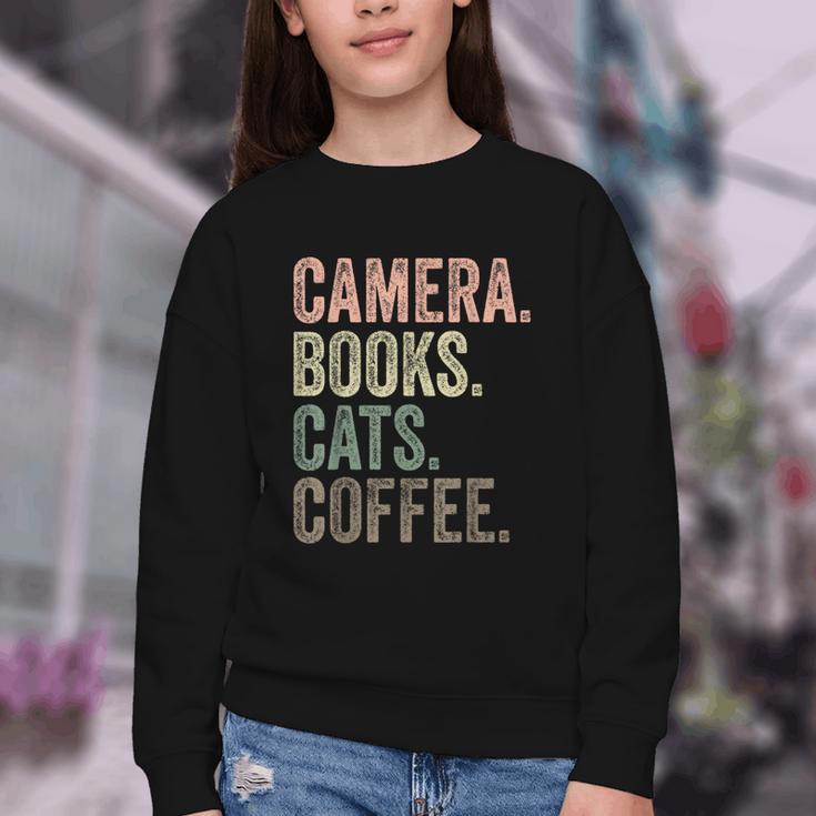 Camera Books Cats And Coffee Lover Photography Men Women Youth Crewneck Sweatshirt Camera Books Cats And Coffee Lover Photography Men Women Youth Crewneck Sweatshirt