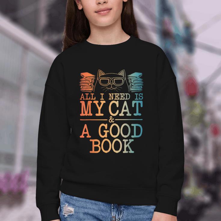 Cat & Book Art For Men Women Cat Librarian Novel Book Lover Youth Crewneck Sweatshirt