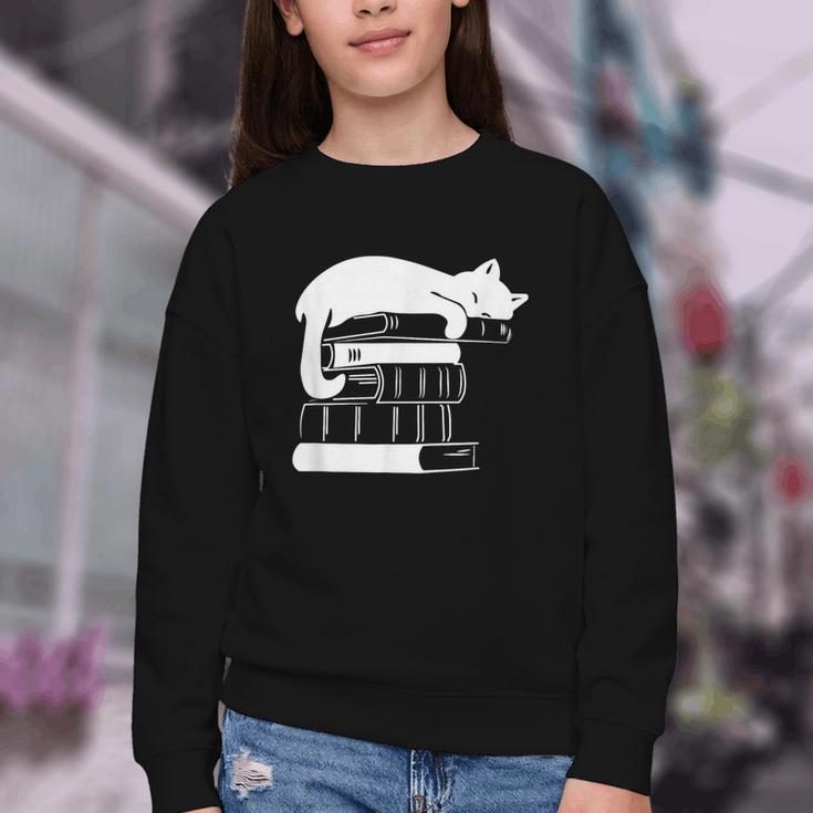 Cat Book Books And Cats Cat Lover Cat Mom Book Lovers Youth Crewneck Sweatshirt