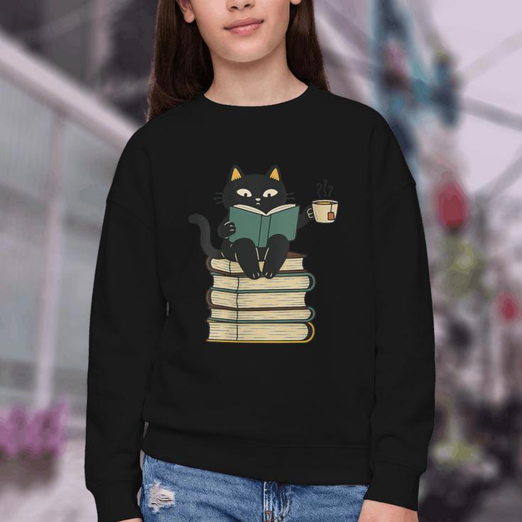 Cat Reading Book Youth Crewneck Sweatshirt