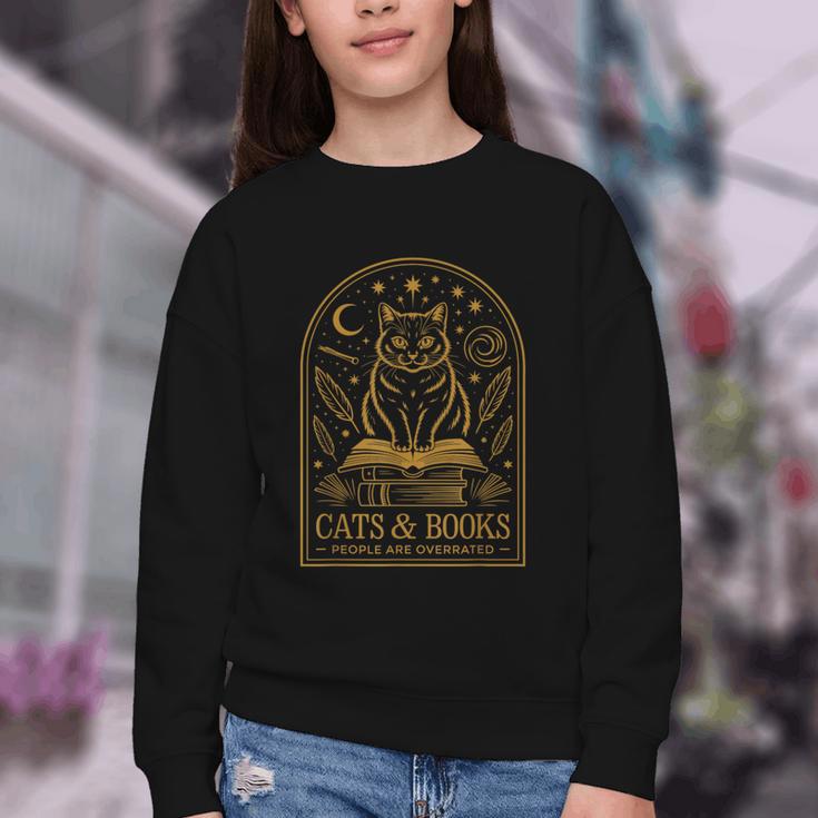 Cats And Books Because People Are Overrated Youth Crewneck Sweatshirt