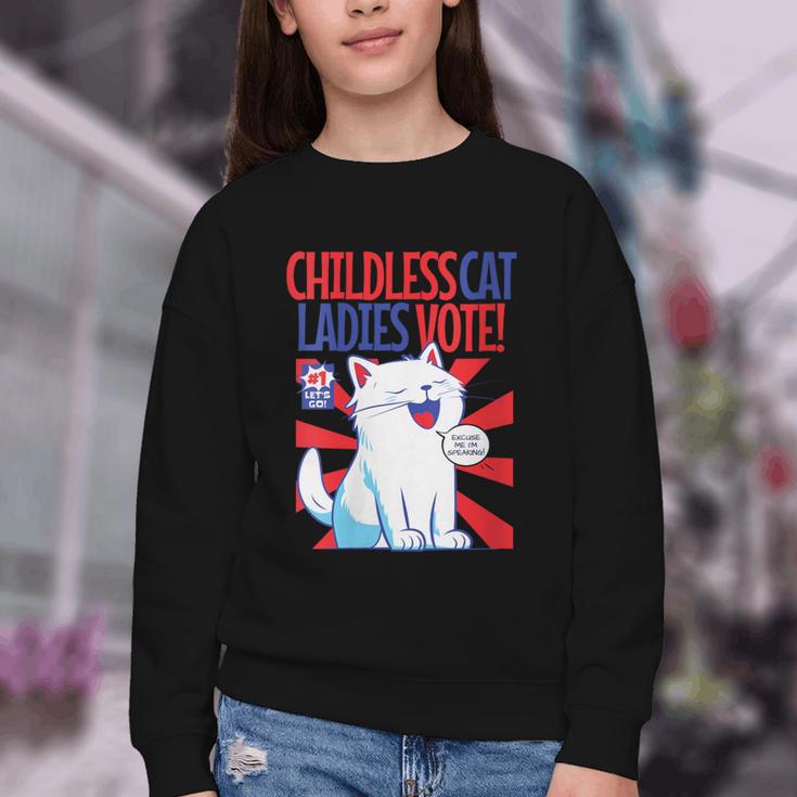Childless Cat Ladies Vote Kamala Harris Cute Comic Book Cat Youth Crewneck Sweatshirt