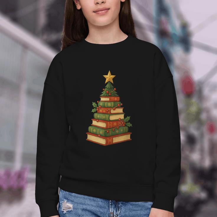 Christmas Book Tree Bookshelf Holiday For Readers Librarians Youth Crewneck Sweatshirt