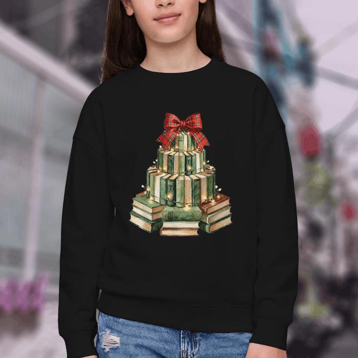 Christmas Book Tree Coquette Bow Xmas Reading Librarian Girl Youth Crewneck Sweatshirt Christmas Book Tree Coquette Bow Xmas Reading Librarian Girl Youth Crewneck Sweatshirt