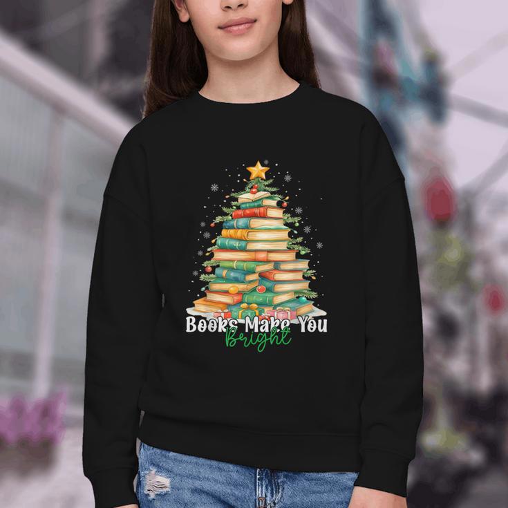 Christmas Books Make You Bright Librarian Teacher Book Lover Youth Crewneck Sweatshirt