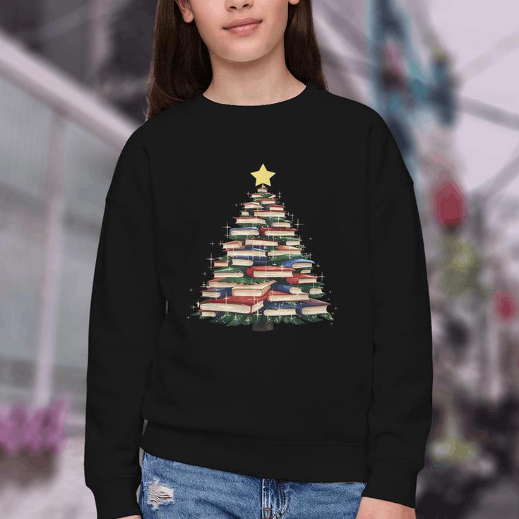 Christmas Tree Books Book Reading Bookworm Youth Crewneck Sweatshirt
