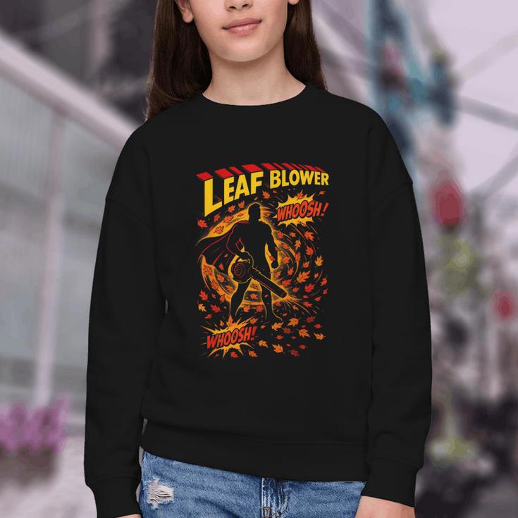 Comic Book Superhero Fall Season Leaf Blower Youth Crewneck Sweatshirt