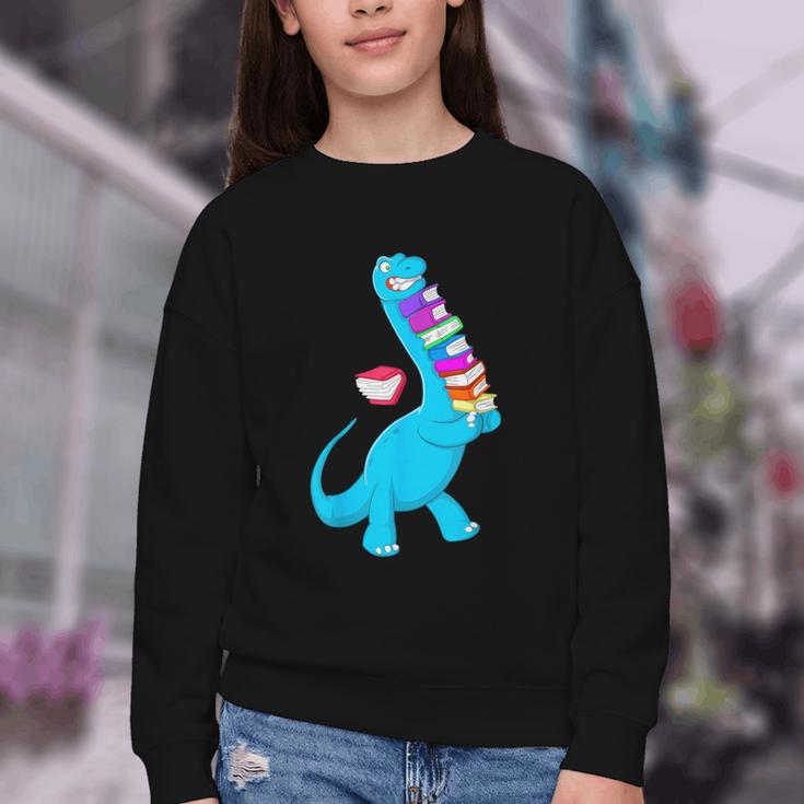 Cool Dinosaur Books Art For Men Women Libarian Book Lover Youth Crewneck Sweatshirt