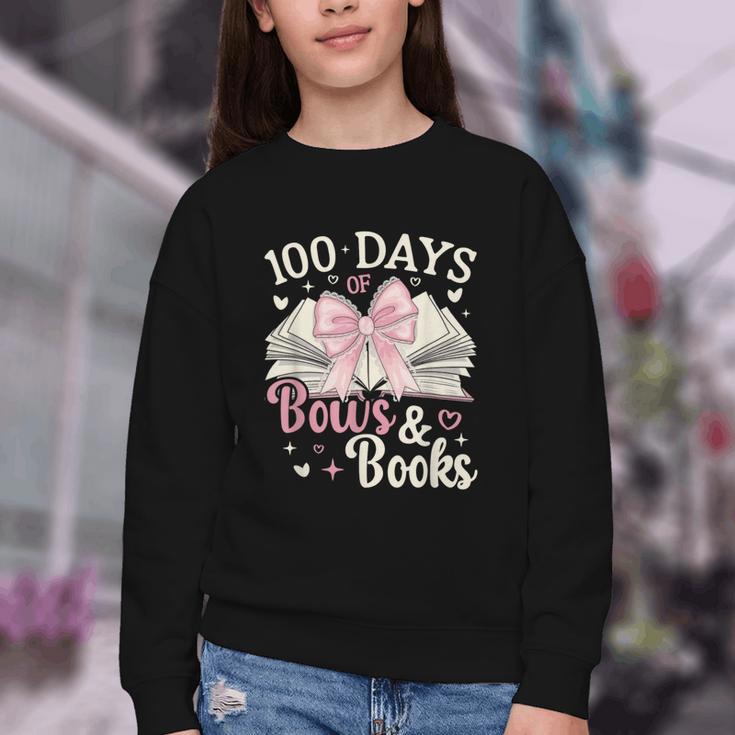 Coquette 100 Days Of Bows Books Reading 100th Day Of School Youth Crewneck Sweatshirt Coquette 100 Days Of Bows Books Reading 100th Day Of School Youth Crewneck Sweatshirt
