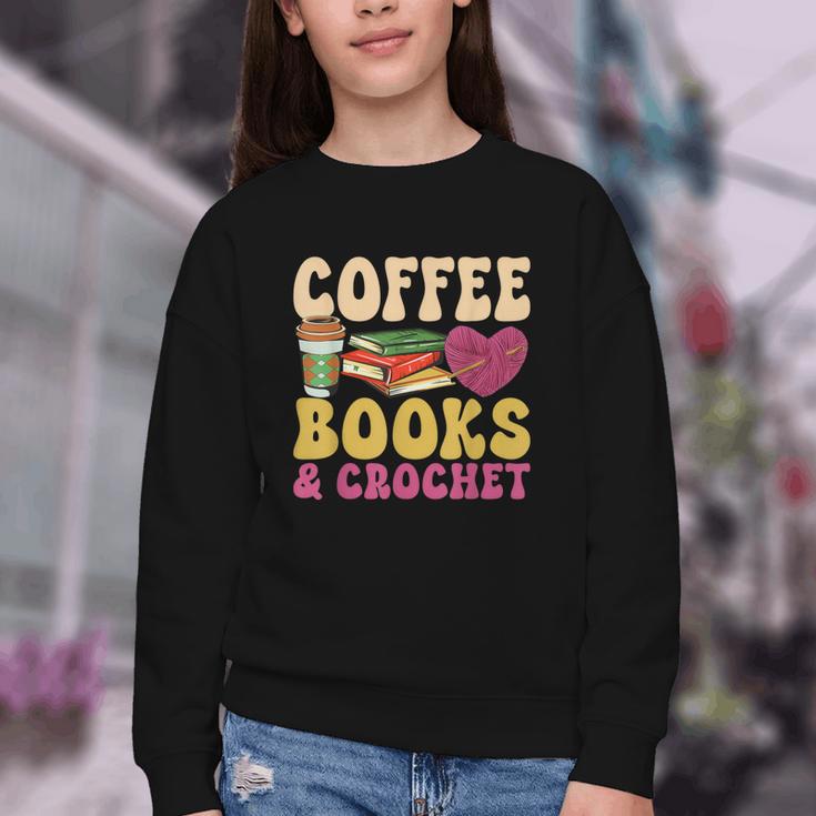 Crochet Coffee Reading Books Crocheter Crocheting Youth Crewneck Sweatshirt