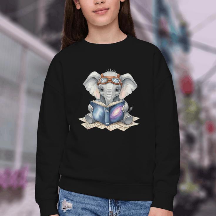 Cute Elephant Reading Universe Book Youth Crewneck Sweatshirt