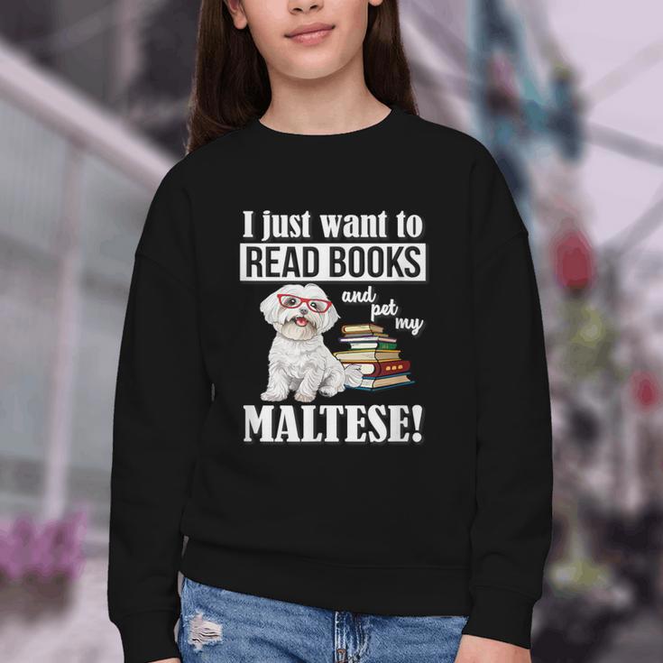 Cute Glasses Read Books & Pet My Maltese Lover Youth Crewneck Sweatshirt