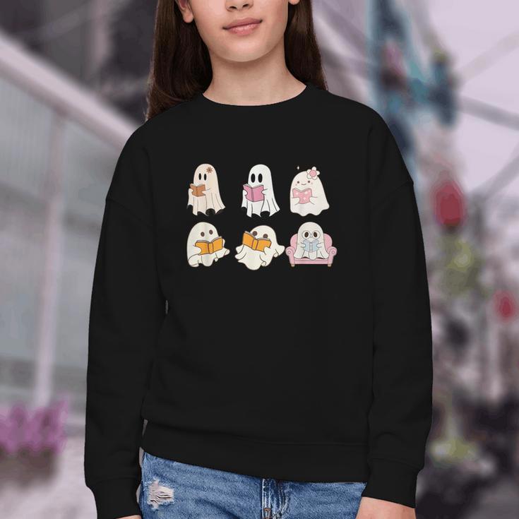 Cute Spooky Reading Book Halloween Fall Ghost Autumn Youth Crewneck Sweatshirt
