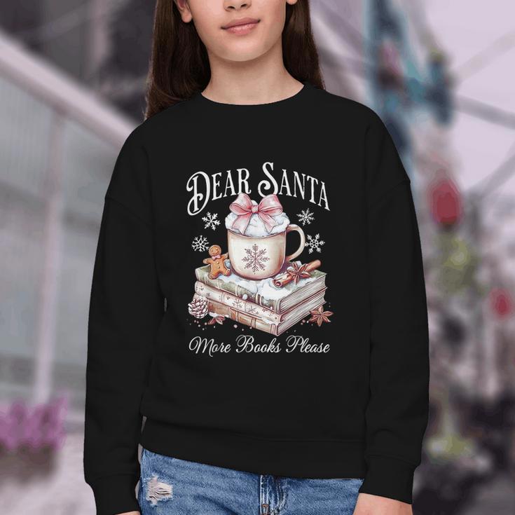 Dear Santa More Book Please Christmas Reading Book Librarian Youth Crewneck Sweatshirt