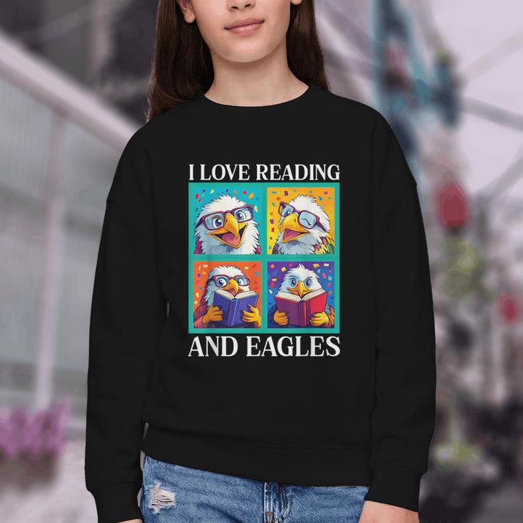 Eagle Love Reading And Eagles Child Book Lover Youth Crewneck Sweatshirt