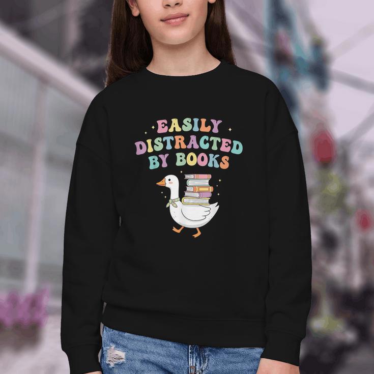 Easily Distracted By Books Silly-Goose Bookish Library Read Youth Crewneck Sweatshirt Easily Distracted By Books Silly-Goose Bookish Library Read Youth Crewneck Sweatshirt