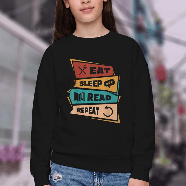 Eat Sleep Read Repeat Reading Books Reader Bookworm Youth Crewneck Sweatshirt