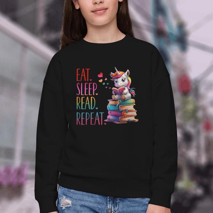 Eat Sleep Read Repeat Unicorn Read Book Reading Lovers Kids Youth Crewneck Sweatshirt