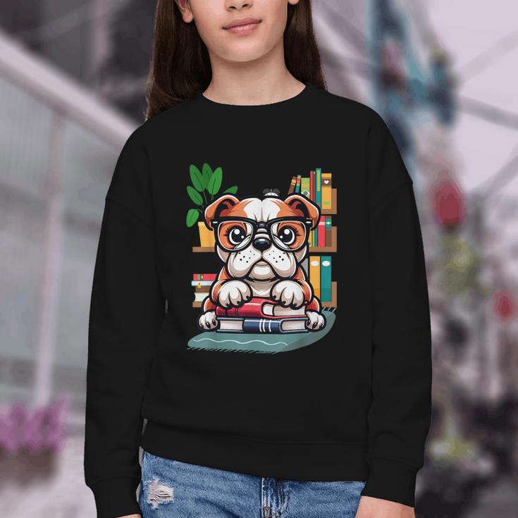 English Bulldog Reading a Book Dog Youth Crewneck Sweatshirt